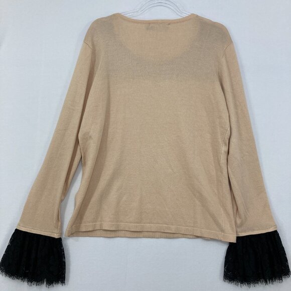 NWT New York & Company size XL Cream Black Lace Ruffle Detail Stretch Knit Top - Picture 9 of 10